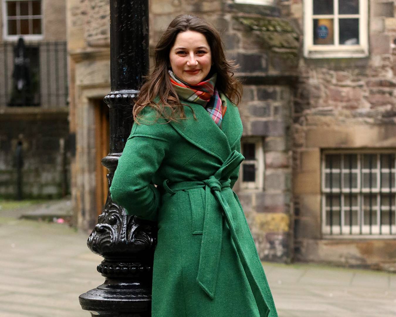Harris Tweed ladies coat in emerald green,© Scottish Textiles Showcase